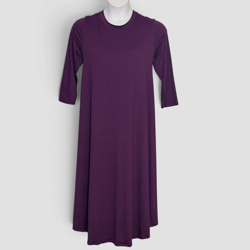 Pastel By Vivienne Purple Swing Dress Plus 1XL Jersey Knit 3/4 Sleeve Midi NWT